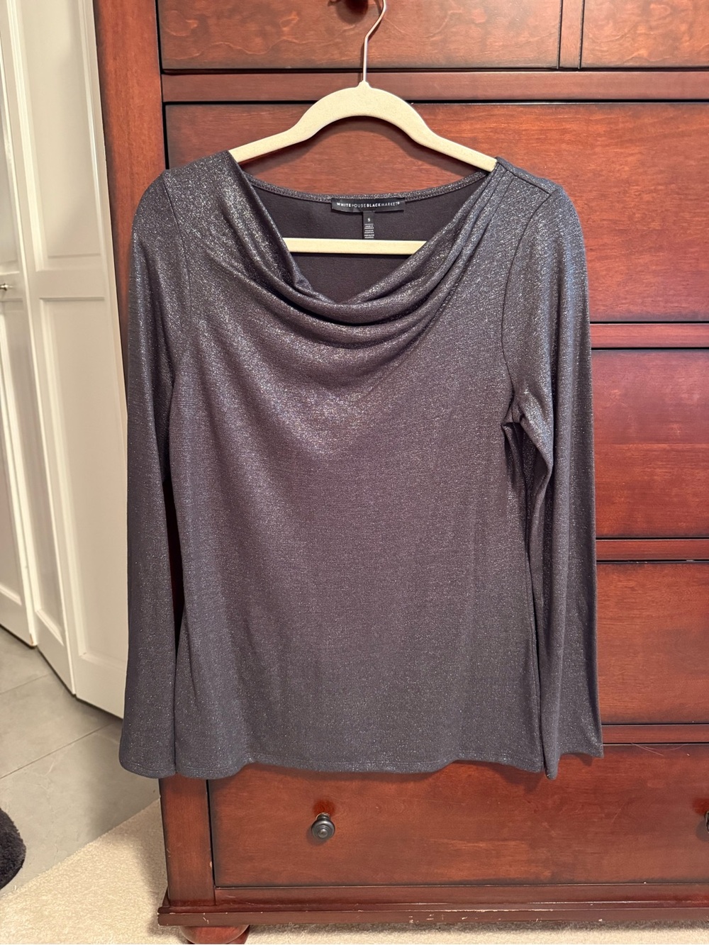 White House Black Market Shimmery Charcoal Cowl-Neck Sweater